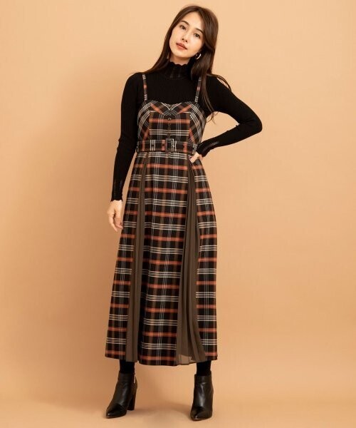 And Couture カルゼチェックコンビプリーツキャミワンピース
