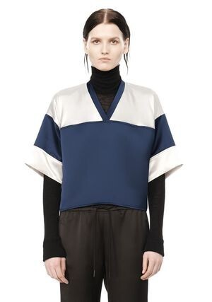 T by Alexander Wang SATIN FOOTBALL V NECK TEE