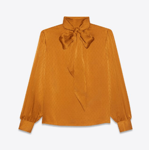 SAINT LAURENT ラヴァリエネックブラウス（モノグラムシルクジャカード）