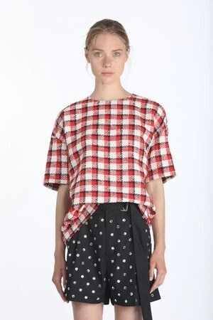 N°21 TWEED CHECKED OVERSIZED BLOUSE