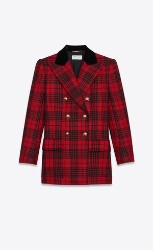 SAINT LAURENT DOUBLE-BREASTED JACKET IN PRINCE OF WALES WOOL TARTAN
