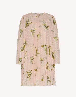 RED VALENTINO MAY LILY PRINT PLUMETIS PLEATED DRESS