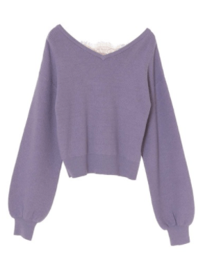 31 Sons de mode バックレースベロアリボンＶネックニット