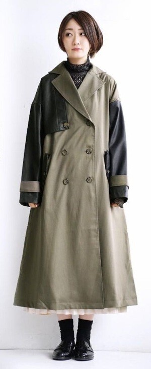 e-zakkamania stores レザーミックス トレンチコート