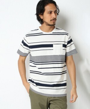 ikka 梨地ボーダーTシャツ