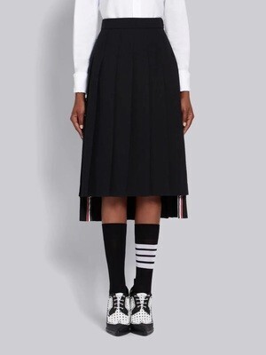 THOM BROWNE.NEW YORK ブラック ウール シアサッカーフィニッシュ プリーツスカート
