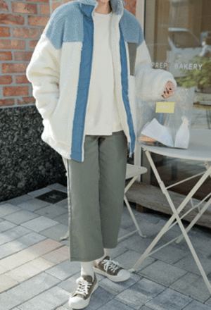HOTPING バストポケットウールミックス配色ボアジップアップ