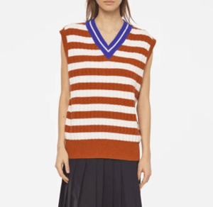 PLAN C V NECK BROWN STRIPED VEST