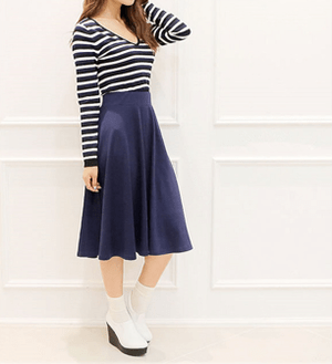 Miss R カラフルシンプルウエストゴム　ロング丈　フレア スカート