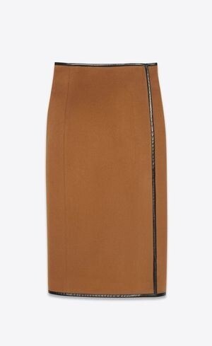 SAINT LAURENT ハイライズラップスカート(フランネルウールカシミア/レザー)