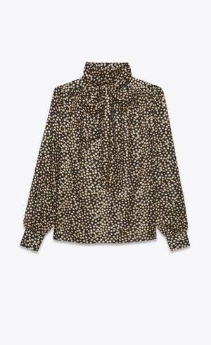 SAINT LAURENT ラヴァリエネックブラウス(ドットシルク)