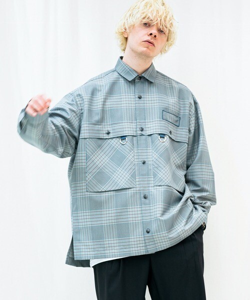 TAUPE ドライチェックタックポケットCPOシャツ