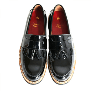 Honour Ovation 【3200】BLACK ENAMEL メンズ タッセル付 コインローファー（ガラス加工）
