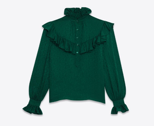 SAINT LAURENT フリル付きブラウス(シルクカシミアのフローラルジャカード)