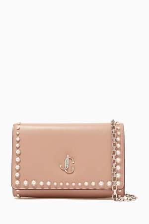 JIMMY CHOO Varenne Clutch Bag with Pearl Studs in Calf Leather