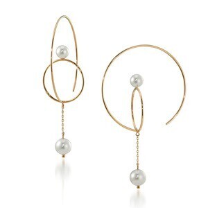 STAR JEWELRY PEARL HOOP&CHAIN PIERCED EARRINGS