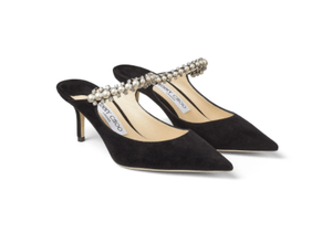 JIMMY CHOO BING 65 クリスタル × パール ストラップ付き Black スエード・ミュール
