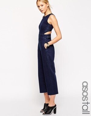ASOS ASOS TALL Wide Leg Cut Out Denim Jumpsuit in Indigo