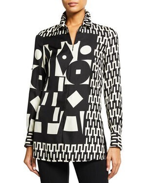 Akris Mosaic Print Wool/Silk Tunic Top