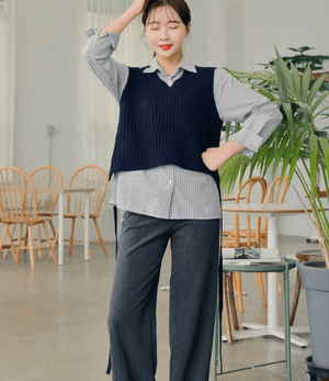 HOTPING バックリボンショートベストニット