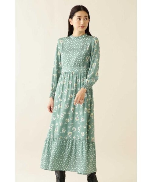 NATURAL BEAUTY BASIC コンビプリントワンピース