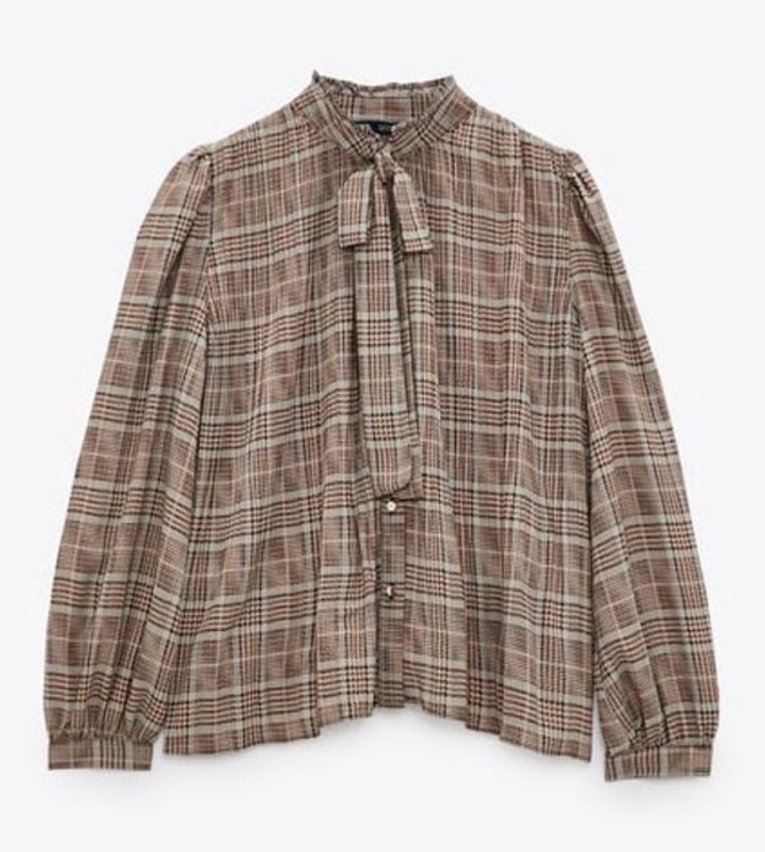 ZARA プリーツチェックブラウス