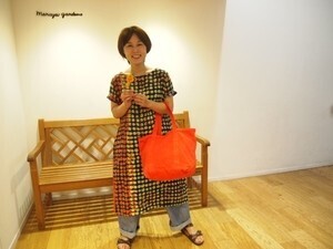 45R コットンリネン二重織アートプリントワンピース