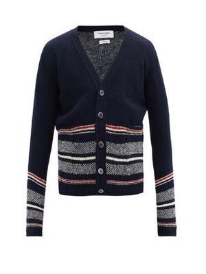 THOM BROWNE.NEW YORK ボーダー ウールモヘア・カーディガン